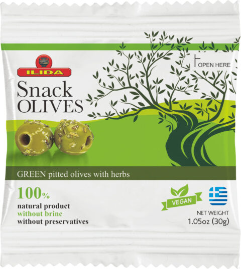 Green pitted olives with herbs 30gr